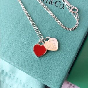 Tiffany & Co. Silver and Red Heart Charm Necklace